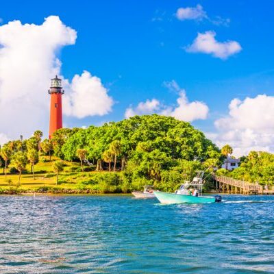 Jupiter, Florida, USA inlet and light house.